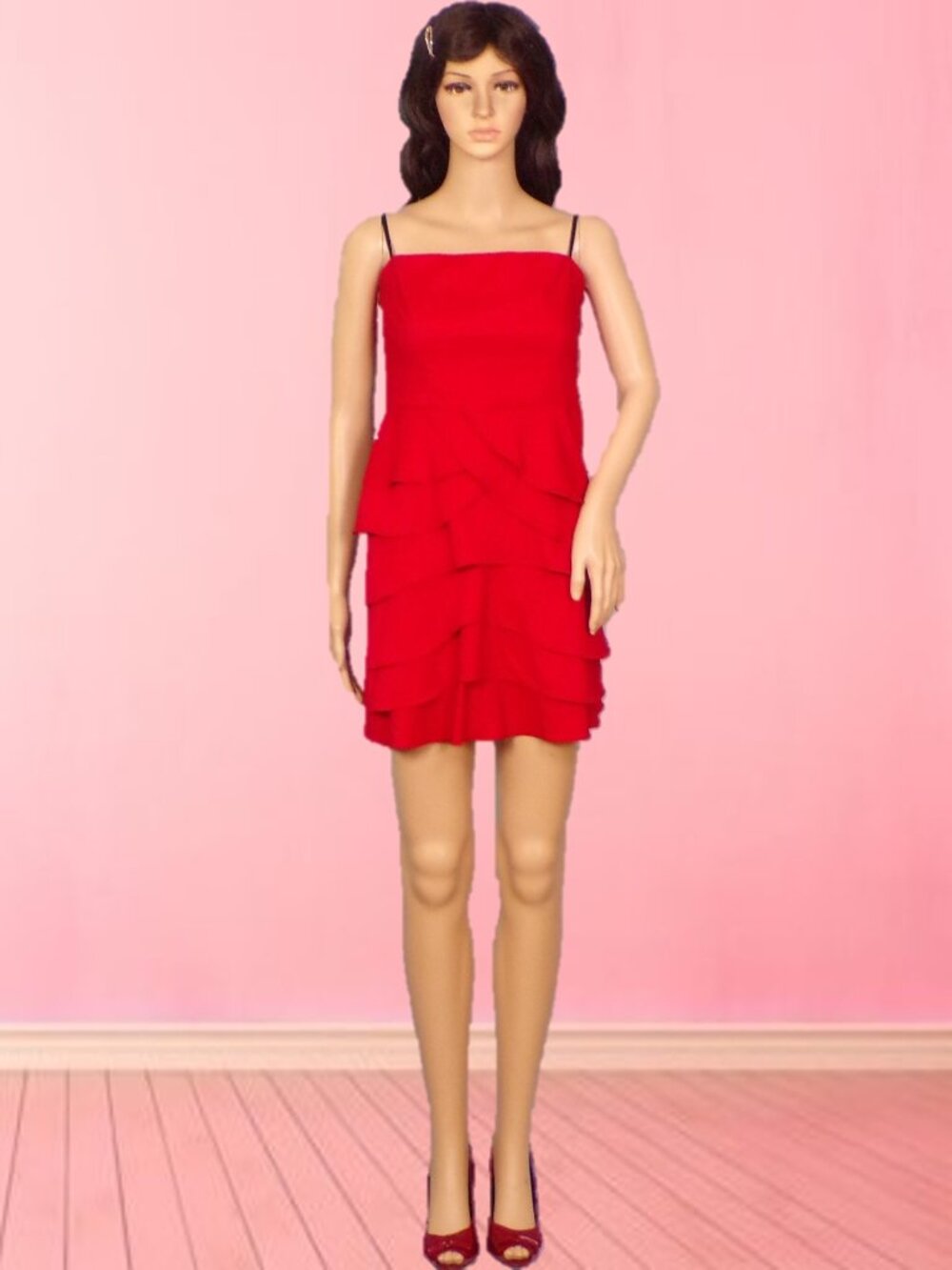 GB (GIANNI BINI) size 9 red off-shoulder thin-strap mini party/cocktail dress